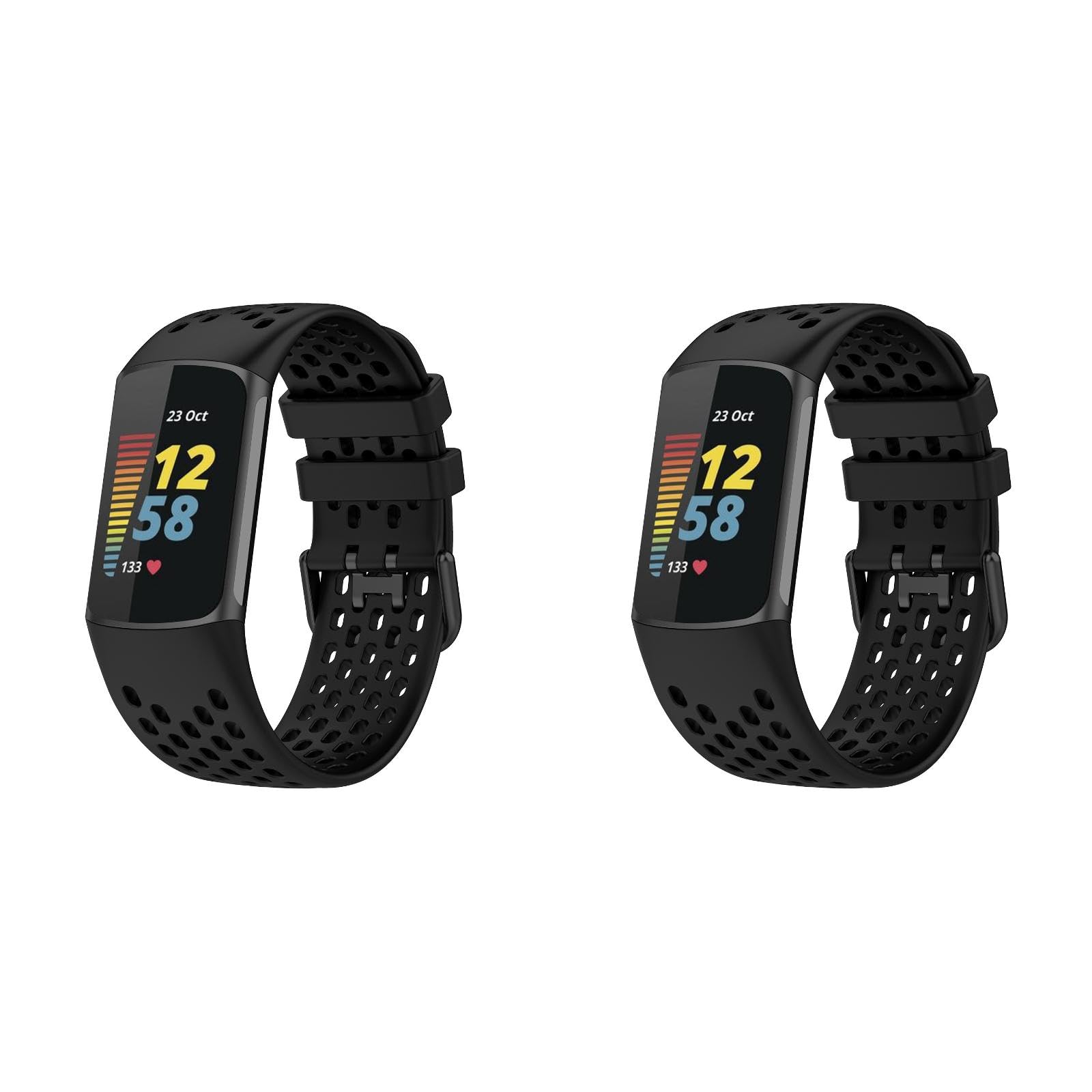 Generic 2 Pack Sport Straps Compatible with Fitbit Charge 6/5, Breathable Silicone Watch Strap Replacement Wristbands for Charge 6 Activity Tracker (Black/Black)