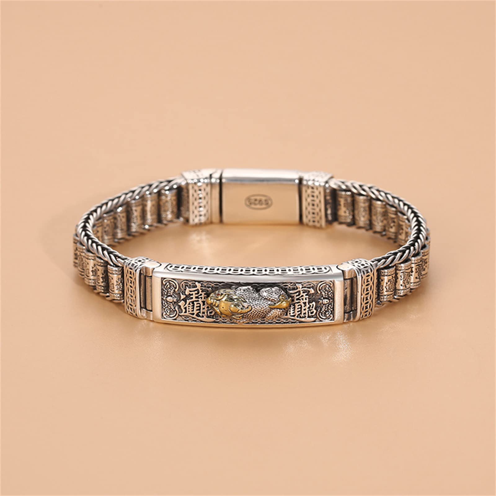 Brazalete Pixiu plata esterlina S925, brazalete plata esterlina Pixiu gótico vintage para hombre, Plata, 20 cm
