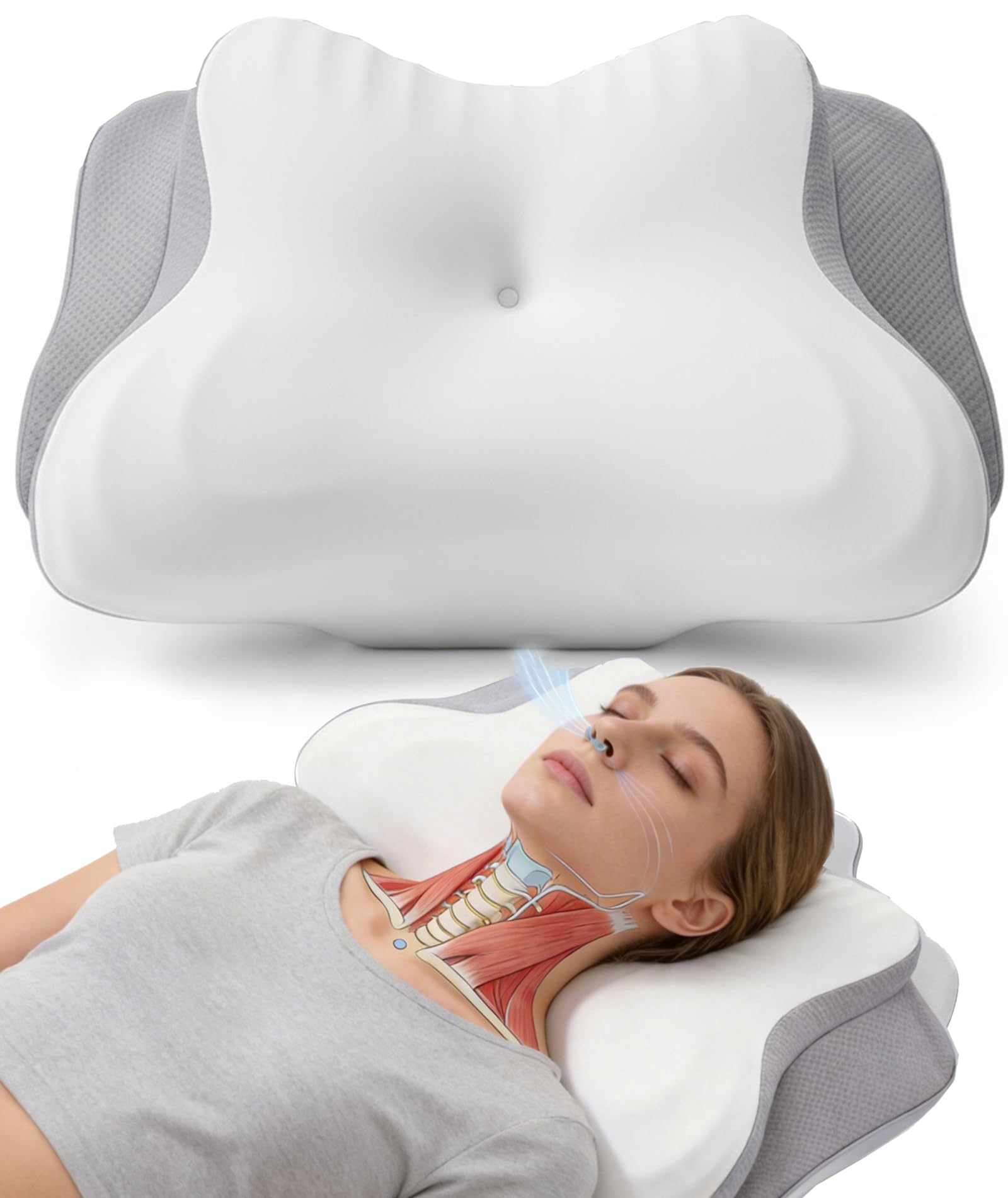 Cervical Pillow for Neck Pain Side Sleepers Patented Ergonomic Memory Foam Pillow for Back Side Sleeping Anti-Snoring Grey