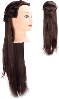 Hair Practice Head, Hair Mannequin Head, Hair Braiding Mannequin Head, Dark Brown Hair Braiding, Practice Hairdressing Mannequin Head (with Makeup)