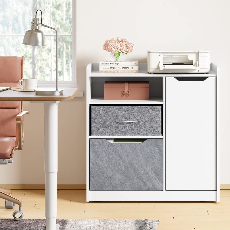 HOMOOI デスクワゴン 大容量 キャビネット プリンター台 引き出し２杯付き サイドワゴン キャスター付き オフィスワゴン A4ファイル HOMOOI デスクワゴン 大容量 キャビネット プリンター台 引き出し２杯