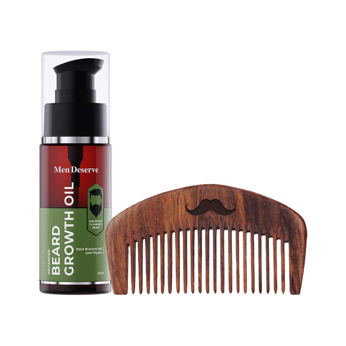 Men Deserve Combo of Advanced Beard Growth Oil with Sheesham Wooden Beard Comb