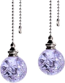 2PCS Purple Pull Chain Crystal Glass Ice Cracked Ball Pull Chain for Ceiling Fan Light Decoration 50cm Extension Chain
