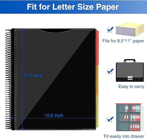 Vista 14 de Forvencer 24 Pocket Project Organizer, 1/3-cut Tab Binder Organizer with Sticky Labels, Multi Pocket Folder with Zipper Pouch, Folder Binder Spiral