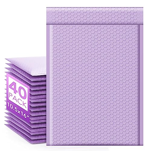 Image of Fuxury Large Bubble Mailers 10.5x16 inch 40 Pack Self Seal Padded Envelopes Waterproof Mailing Envelopes Bubble Padded Mailers for Packaging, Small Business #5 Lavender