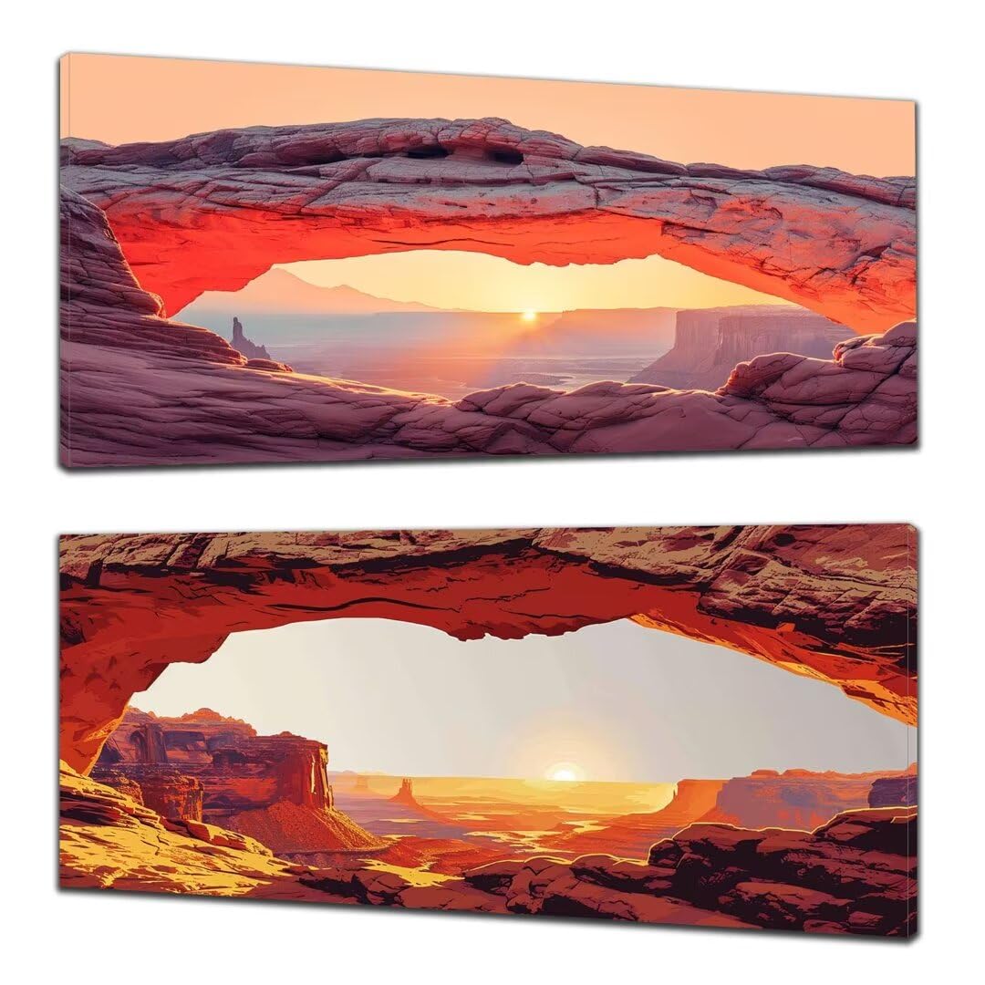 2 Pezzi Tramonto Pittura Diamante, 5D Diamond Painting roccia, 40x90cm Diamond Painting Grandi Dimensioni, Strass Ricamo a Punto Croce Kit Diamond Painting per Decorazioni Natalizie Casa e Regalo C-9