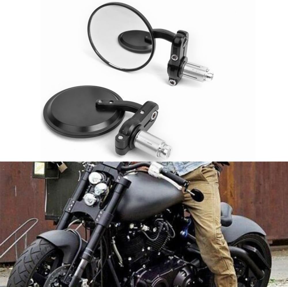 – 1 Pair Rear View Mirrors Round Bar End Balck Universal 7/8 22MM Handlebar Side Mirrors Motorbike Fits Most for Harley Davidsons Suzuki Honda Kawasaki Cruisers