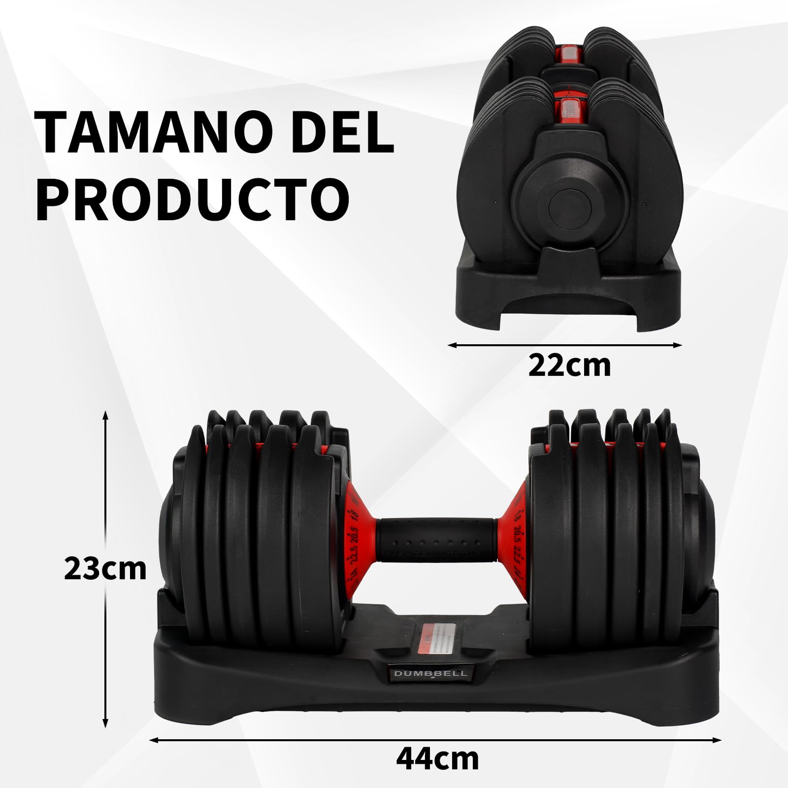 48kg Mancuerna Ajustable,Pesas y Mancuernas,Mancuerna Cortas Ajustables,15 Niveles de Peso,Ajuste Rápido Ajuste Con Una Sola Pulsación,Juego de Mancuernas con Discos de Pesas (Dos 48kg)