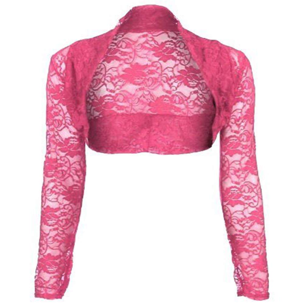Womens Lace Long Sleeved Shrug (ONE SIZE 6-12, HOT PINK)