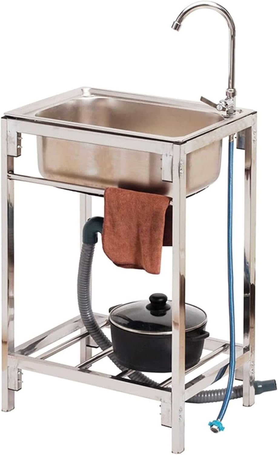 304 Stainless Steel Bar Prep Sink - Commercial Kitchen Single Bowl with Reinforced Steel Pipe and Bracket Faucet,One Color-52x38x75cm