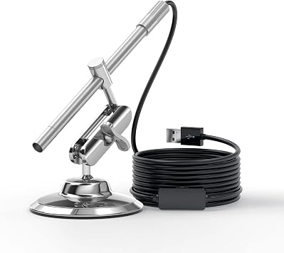 Borescope Endoscope MS100 Inspection Camera Portable USB Microscope, 2 in 1 Interface Recording Video & Photo 8 LED Light 10X to 200X TSMS100