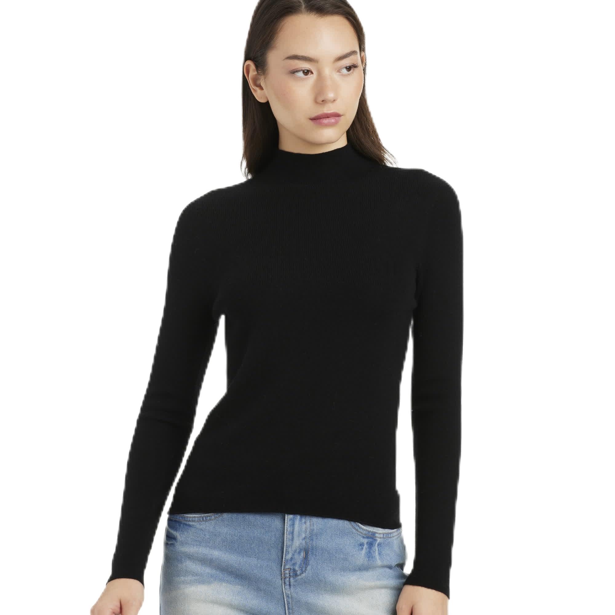 Womens Fitted Half-Neck Seamless Sweater Wool Cashmere Blend Long Sleeve Lightweight Knit