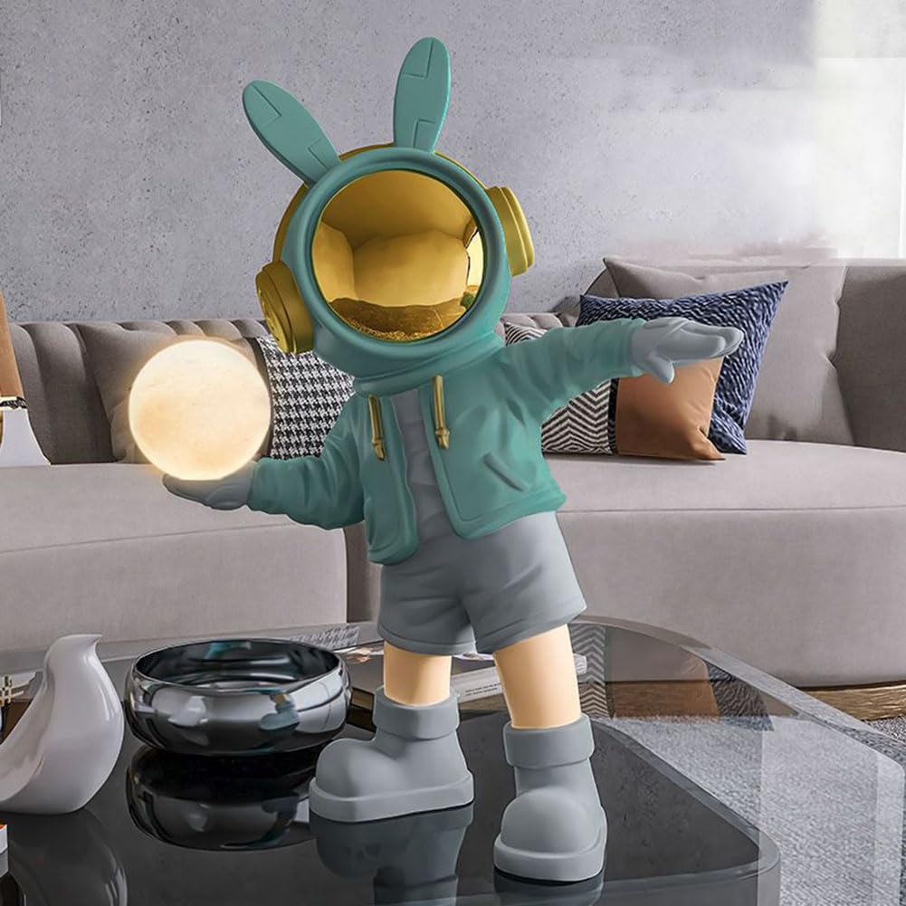 LED Astronauta Luz de Noche Lámpara de Mesa Recargable Inalámbrica, con Interruptor Luna Redonda Lámpara de Mesa Carga USB Spaceman Lámpara de Cabecera Niño Niña Lámpara Decorativa,Verde