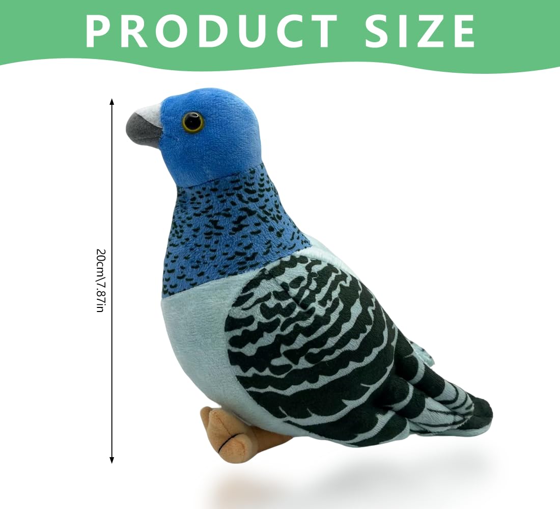 Pigeon Plush Toy 20cm/7.87in Soft Realistic Stuffed Bird Doll Ornaments for Kids Cuddly Simulation Plushie for WildAnimals Peace Bird Animal Cute Pigeon Gift for Friends Home Decor Pillow (Blue) - Image 2