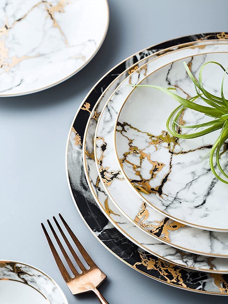 Zestawy zastawy stołowej zestaw naczyń, 72 szt. Phnom Penh marmurowa porcelana kostna zastawa stołowa miski naczynia cienka porcelana kostna zestaw naczyń serwis dla 10 (