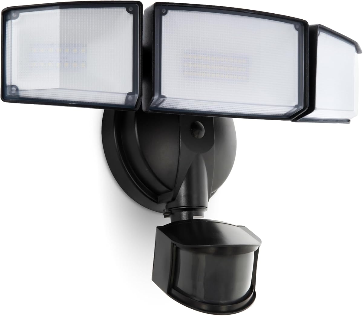 UME 49W LED Security Lights Motion Sensor Light Outdoor, 5000K Daylight, IP65 Waterproof, Dusk to Dawn, 3 Head Motion Detected Flood Light for Garage, Yard, Porch (Black)