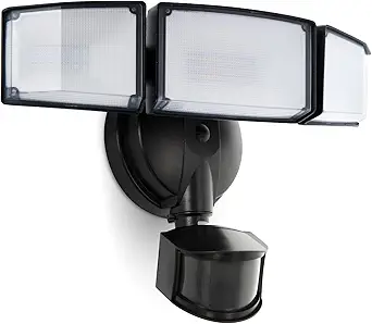 UME 49W LED Security Lights Motion Sensor Light Outdoor, 5000K Daylight, IP65 Waterproof, Dusk to Dawn, 3 Head Motion Detected Flood Light for Garage, Yard, Porch (Black)