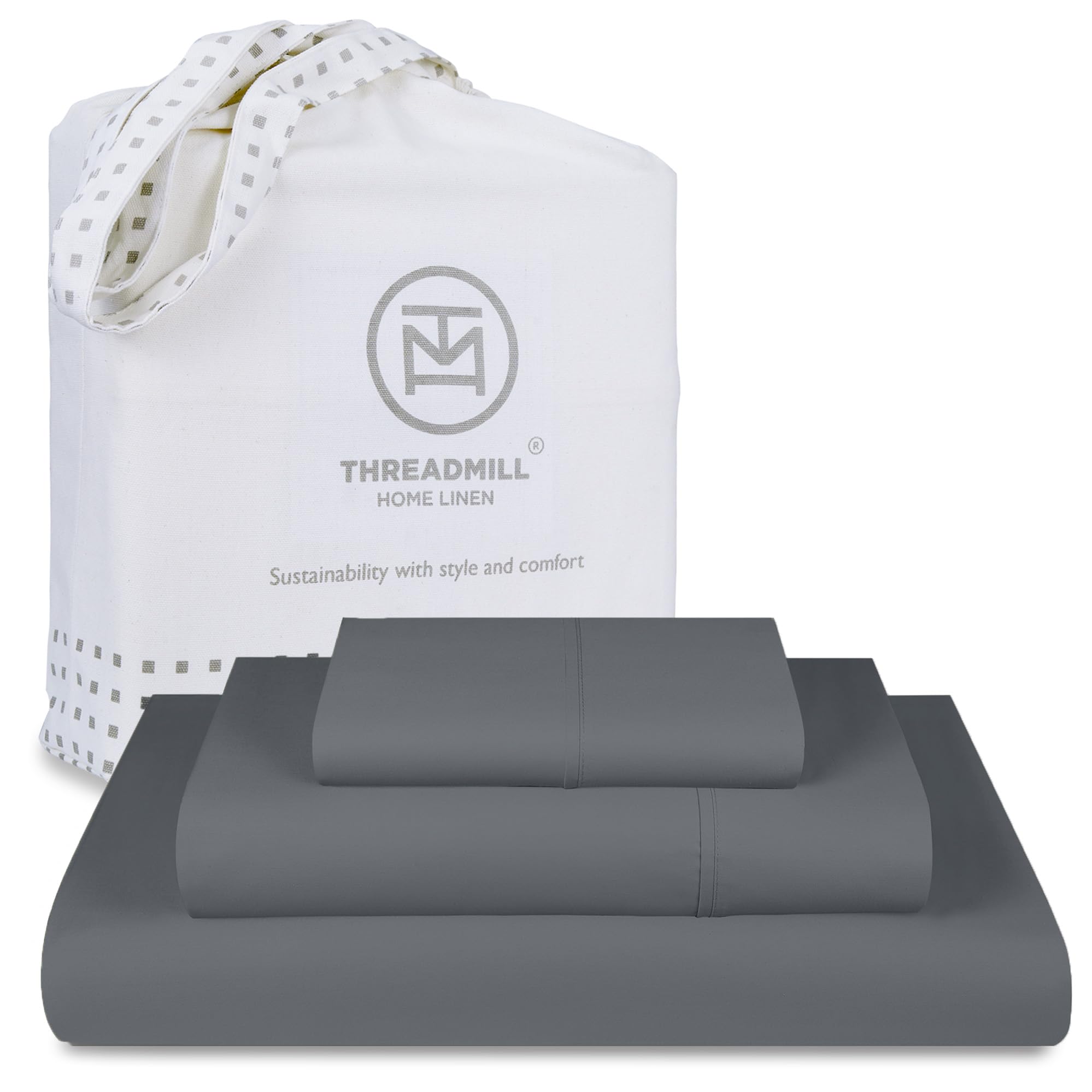Threadmill Home Linen 600 Thread Count 100% Cotton Sheets, Dark Grey California King Size Sheets 4 Piece Sateen Bed Sheet Set