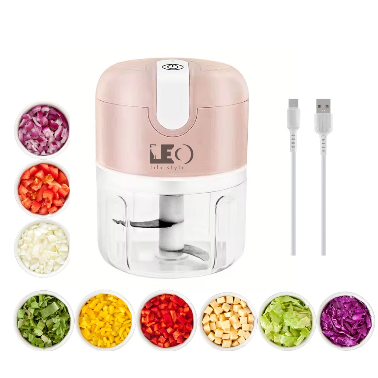 Leo Life Style Mini Rechargeable Vegetable Chopper For Kitchen – 280ml, Fast Charging, Stainless Steel Blades for Onion, Garlic & More Vegetables .One Year Warranty-image-23