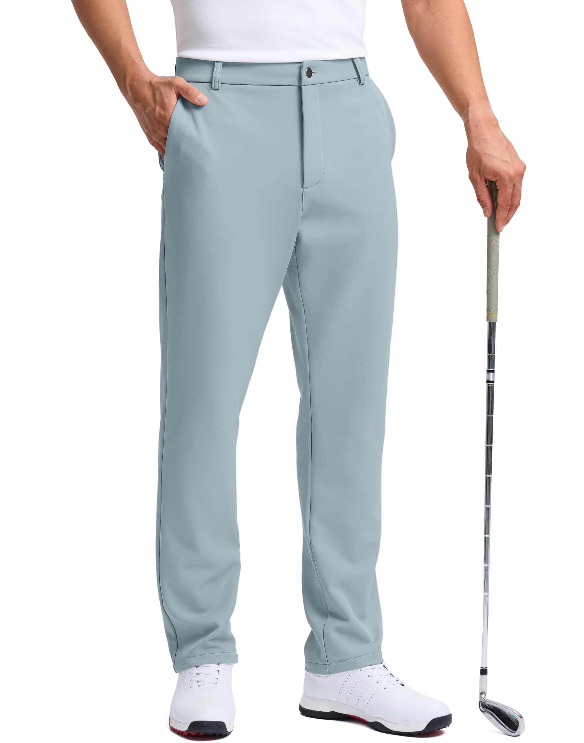 Pudolla Mens Fleece Lined Golf Pants 30 32 Warm Comfy Dress Winter Water Resistant Pants Cold Weather Casual