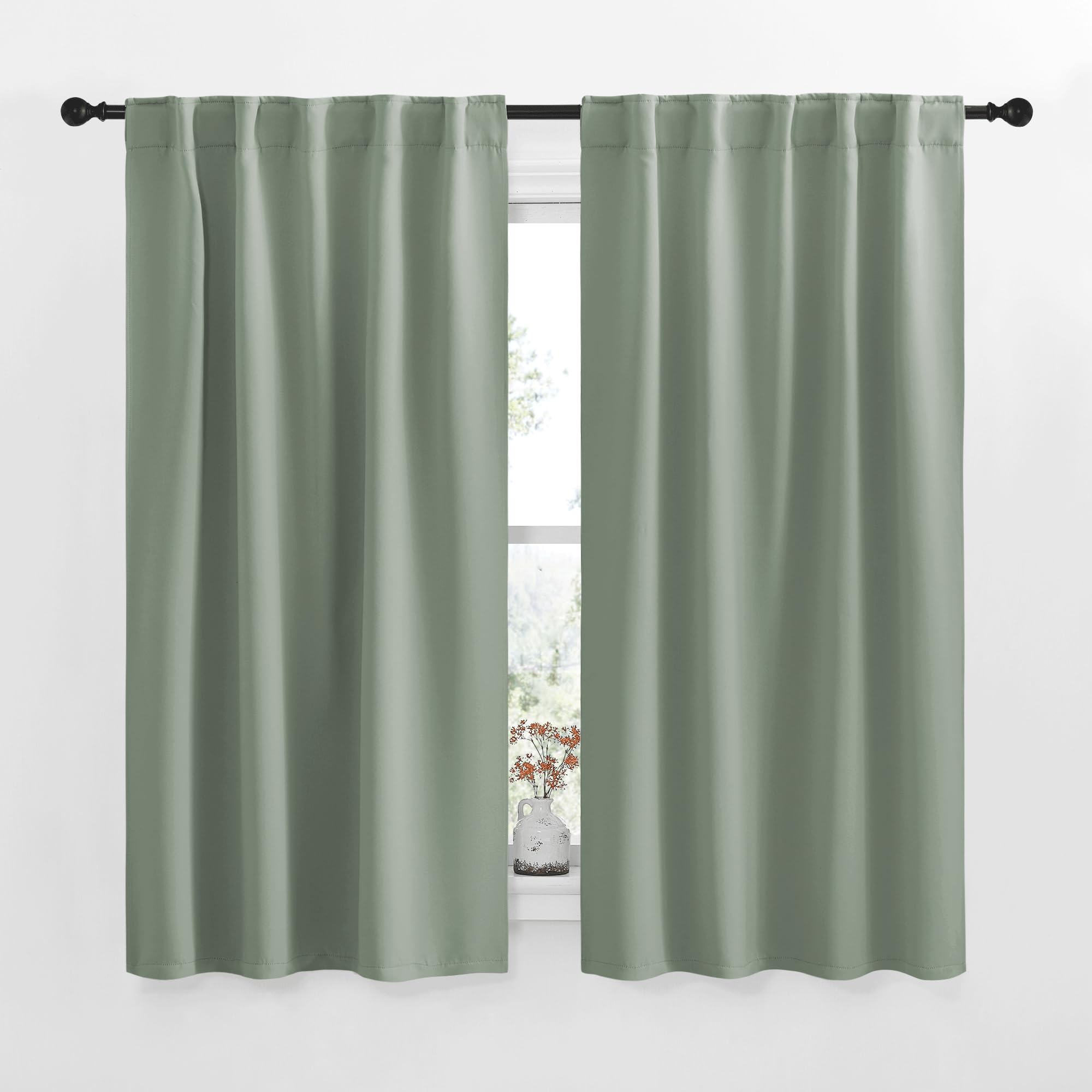 NICETOWN RV Curtains for Camper Windows - (Greyish Green Color) 34x54 Inch, 2 Panels Set, Thermal Insulated Room Darkening Blackout Drapes/Draperies with Rod Pocket &amp; Back Tab for Half Window
