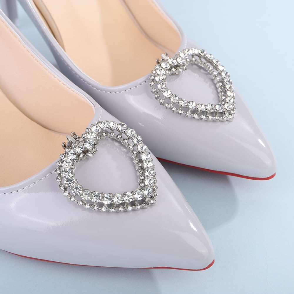 Jumwrit 2Pcs Womens Crystal Shoe Clips Rhinestone Love Heart Shoe Charms Fashion Bridal Wedding Shoes High Heels Flats Accessories Sparkling Shoe Buckles Decorations for Party Prom image 2