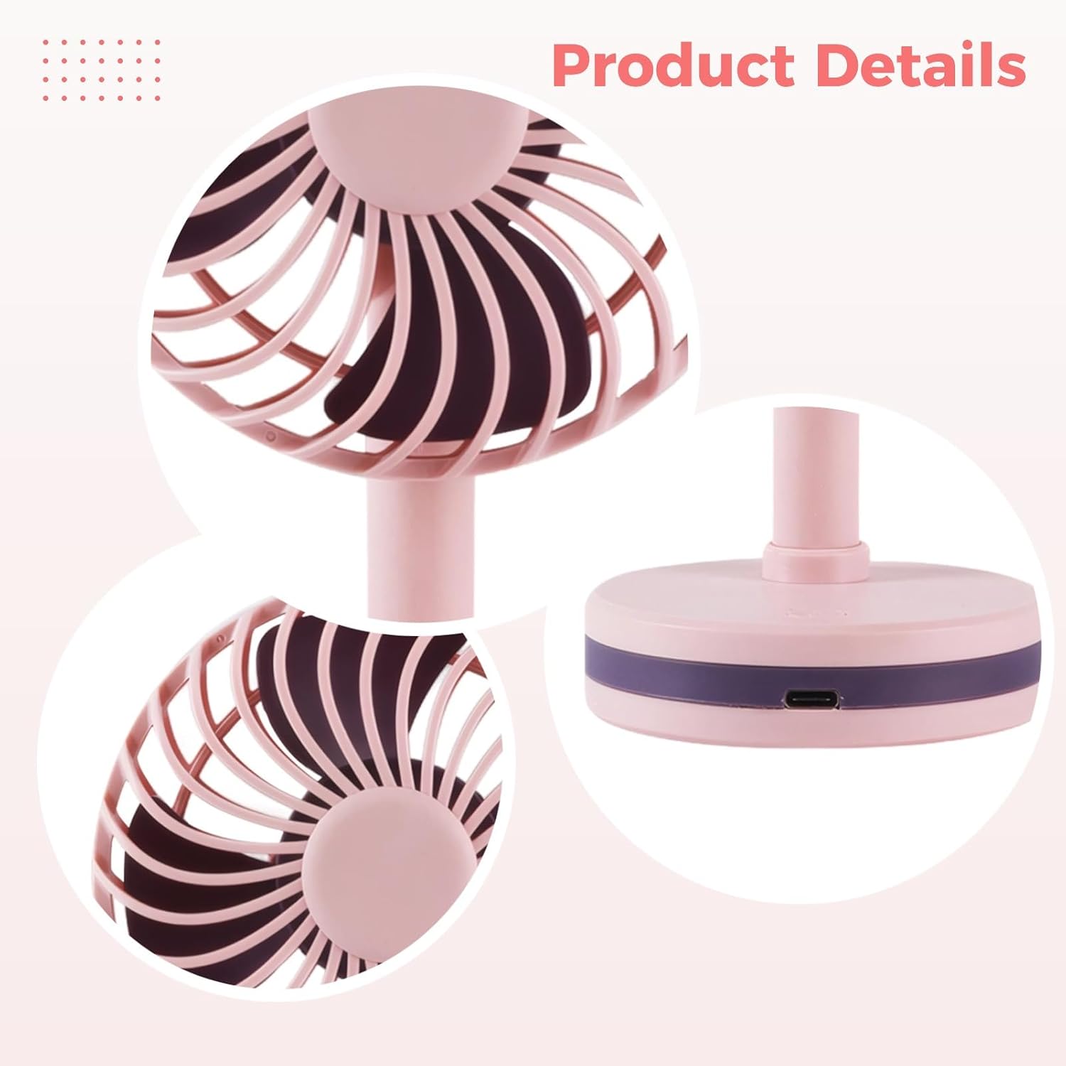Small USB Rechargeable Desk Fan, 6.5 in, Type-C, Auto-Oscillating, 0-180° Angle Adjustment, Perfect for Offices and Dormitories