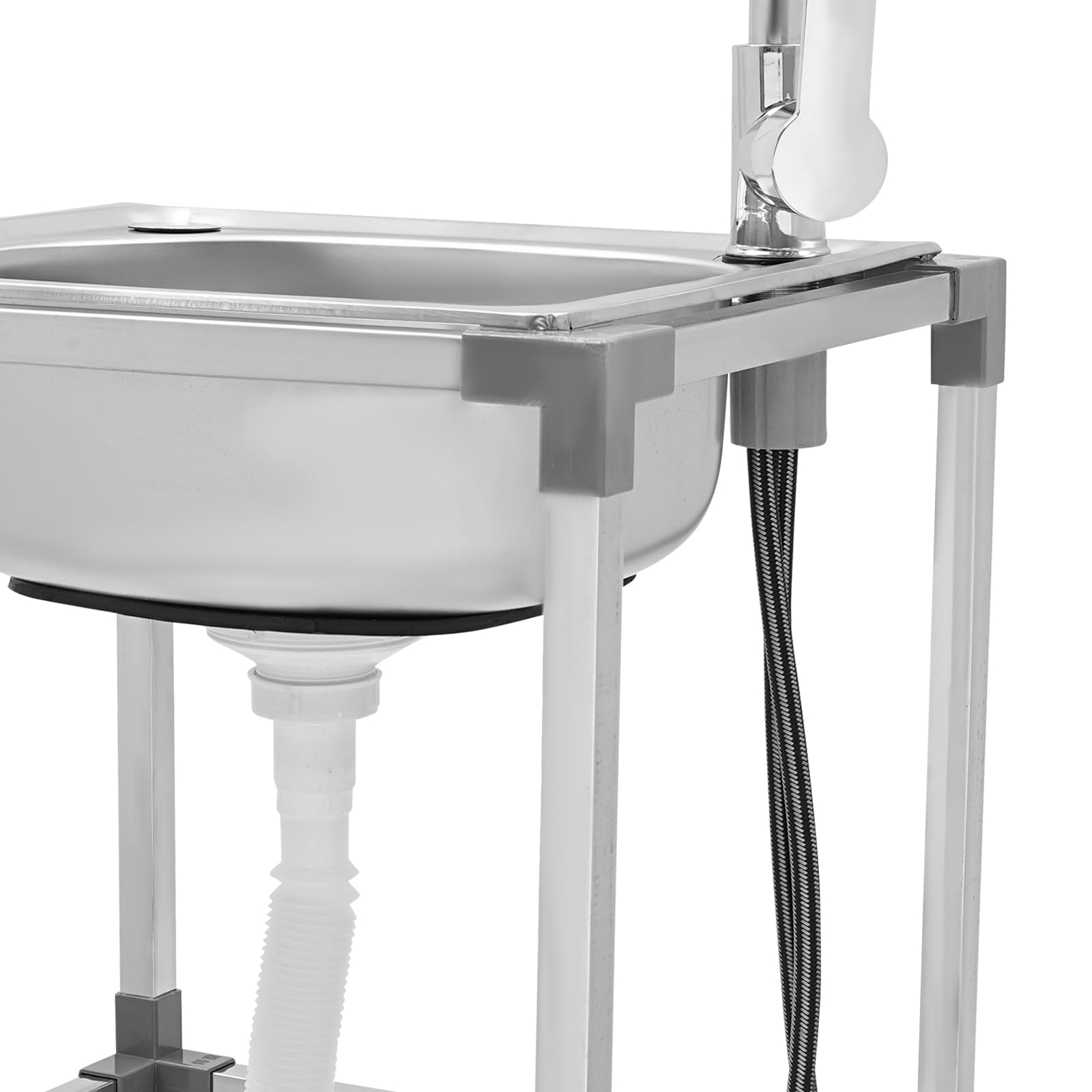 Lavello con base 201, in acciaio inox, autoportante, con rubinetto per acqua calda e fredda, capacità di carico 60 kg, con rubinetto a 360°, lavandino da campeggio (38 x 33 x 75 cm)