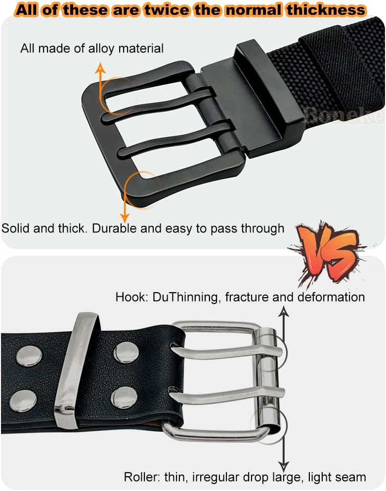 Nylon Webbing Double Grommet Belt for Mens, 126cm Adjustable Canvas Belts Vintage Black Buckle Punk Style Unisex - Image 3