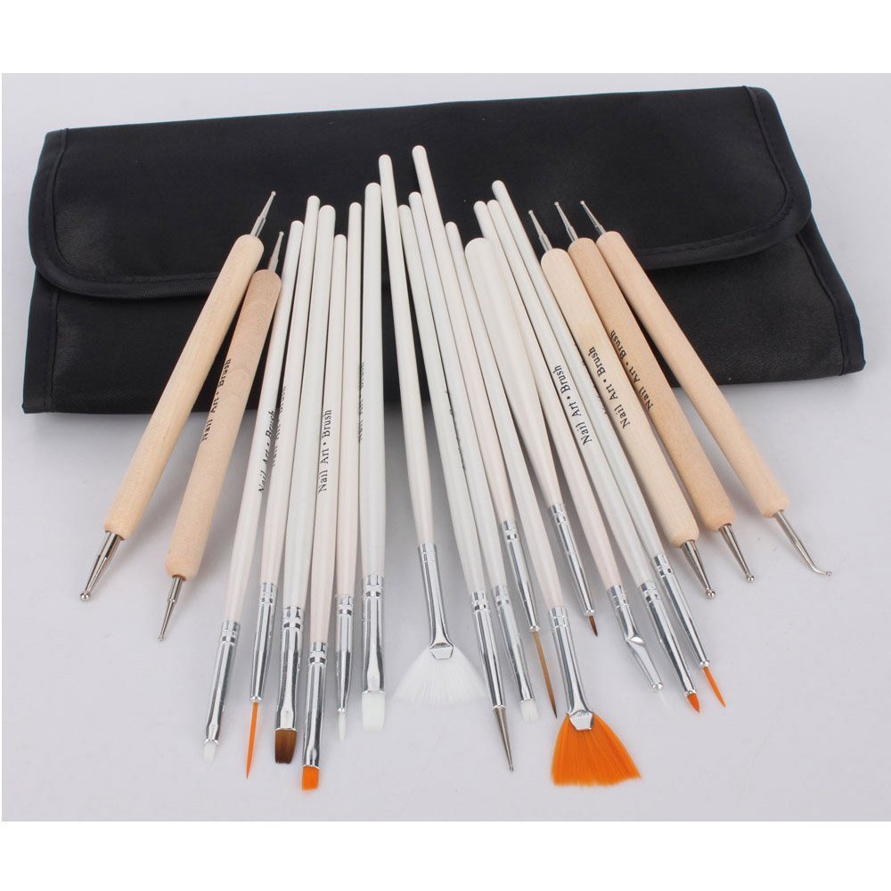 20pc Nail Art Design Painting Detailing Brushes & Dotting Pen Tool Kit Set -15 Brush + 5 Dotting Pen
