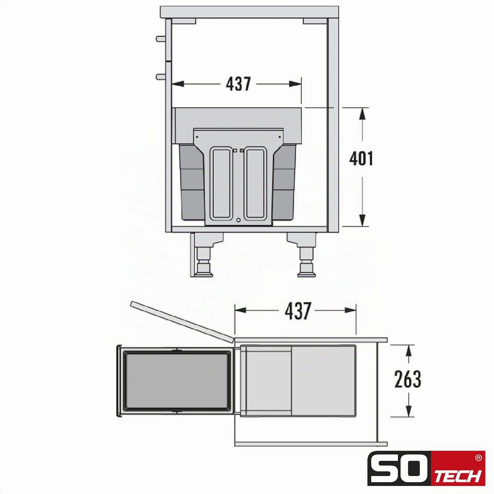 HAILO Abfallsammler 3666911 | 28L Swing Tandem | Mülltrennungssystem | Einbau-Abfalleimer inkl. Tragekorb Carry 395055 | Kunststoff dunkelgrau | für Küche, Müllsortierung und Aufbewahrung