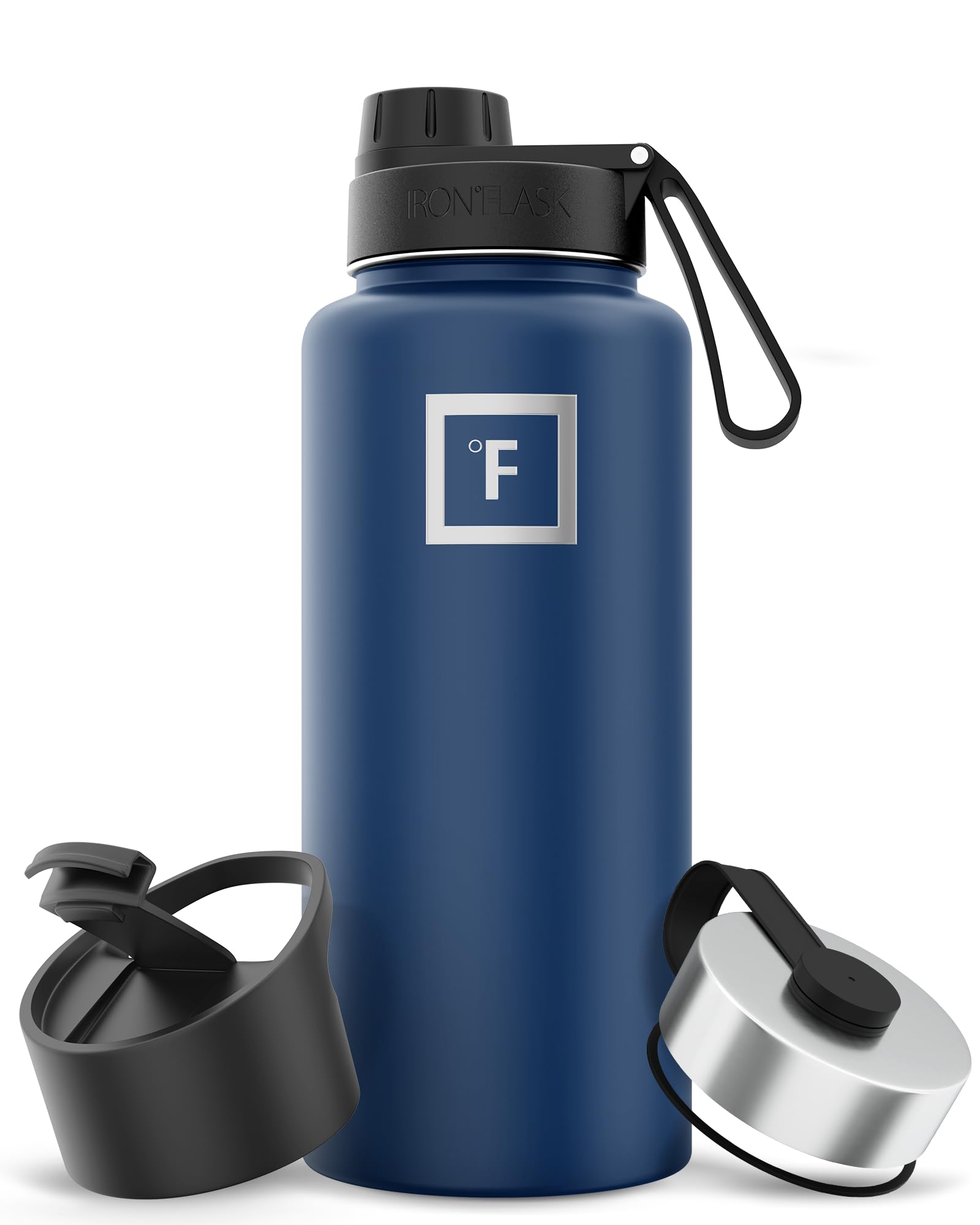 IRON °FLASK Camping & Hiking Hydration Flask, Wide Mouth, 3 Spout Lids, Stainless Steel Outdoor Water Bottle, Double Walled, Insulated Thermos, Metal Canteen-Twilight Blue, 32 Oz