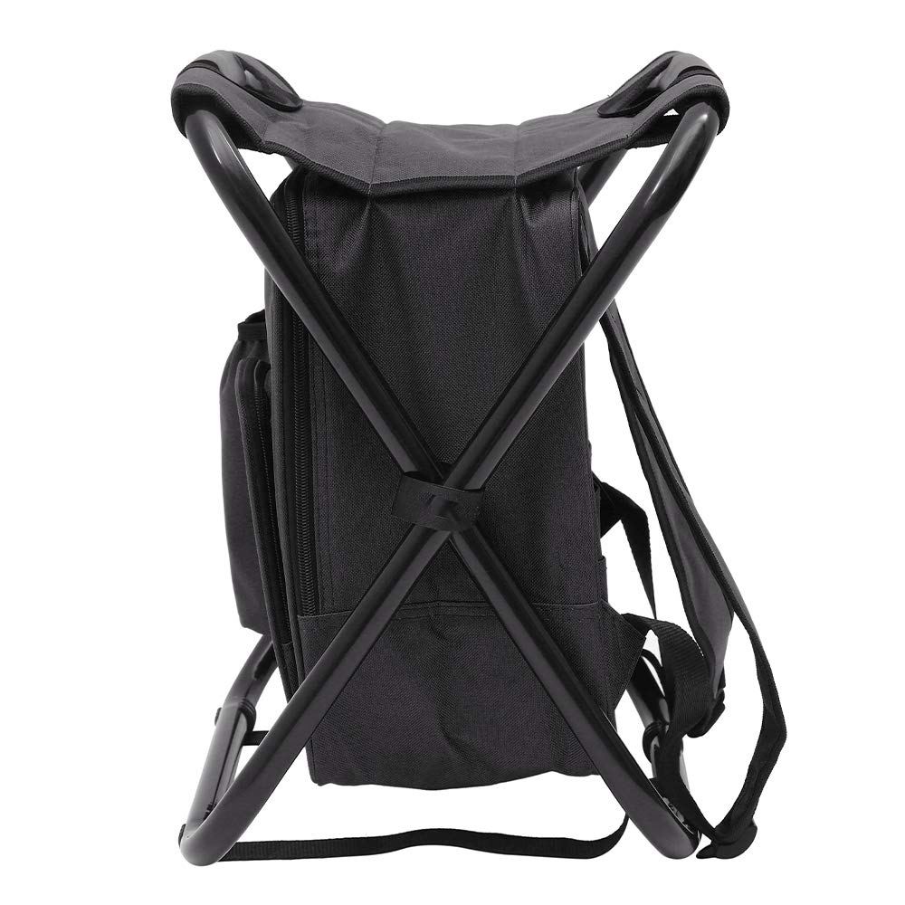 Fishing Chair With Bags, Foldable Camping Chair With Cooler Bag Waterproof Fishing Stool Collapsible Camping Hunting Fishing Chair Storage Bag With Belt For Outdoor Fishing Beach Hiking (black