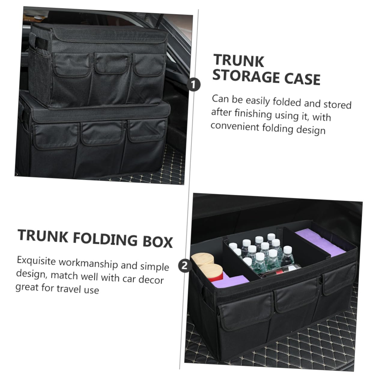 Boîte de Rangement Noir Pliable en Oxford pour Coffre de Voiture