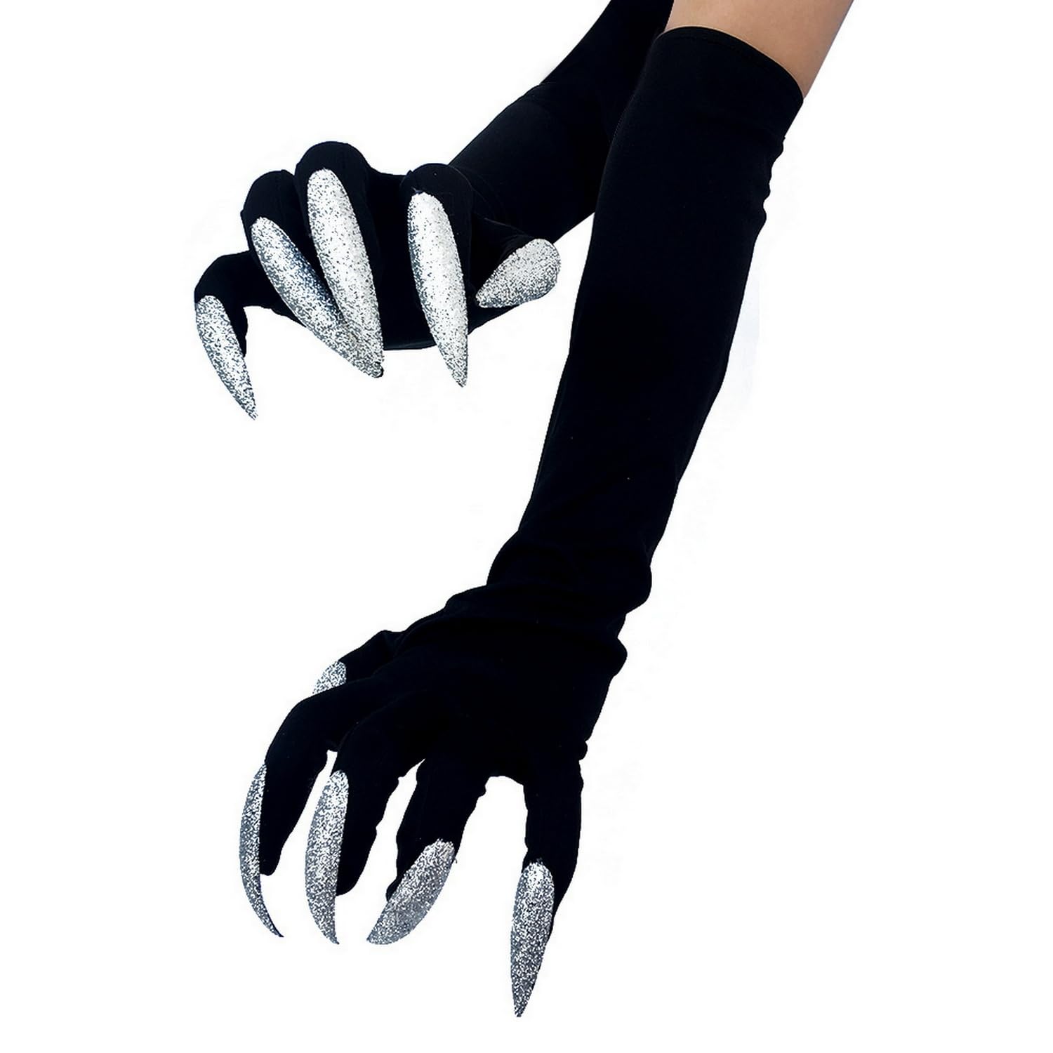 Sihaby Black Cat Claw Gloves,Woman Long Gloves With Claws,Wolf Nail Gloves for Halloween Carnival Prop Cosplay Costume - Image 4