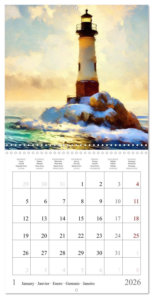 Phares de fantaisie (Calendrier mural carré 2026 30x30 cm) Calendrier double avec une page pour vos prises de notes: Peintures impressionnistes
