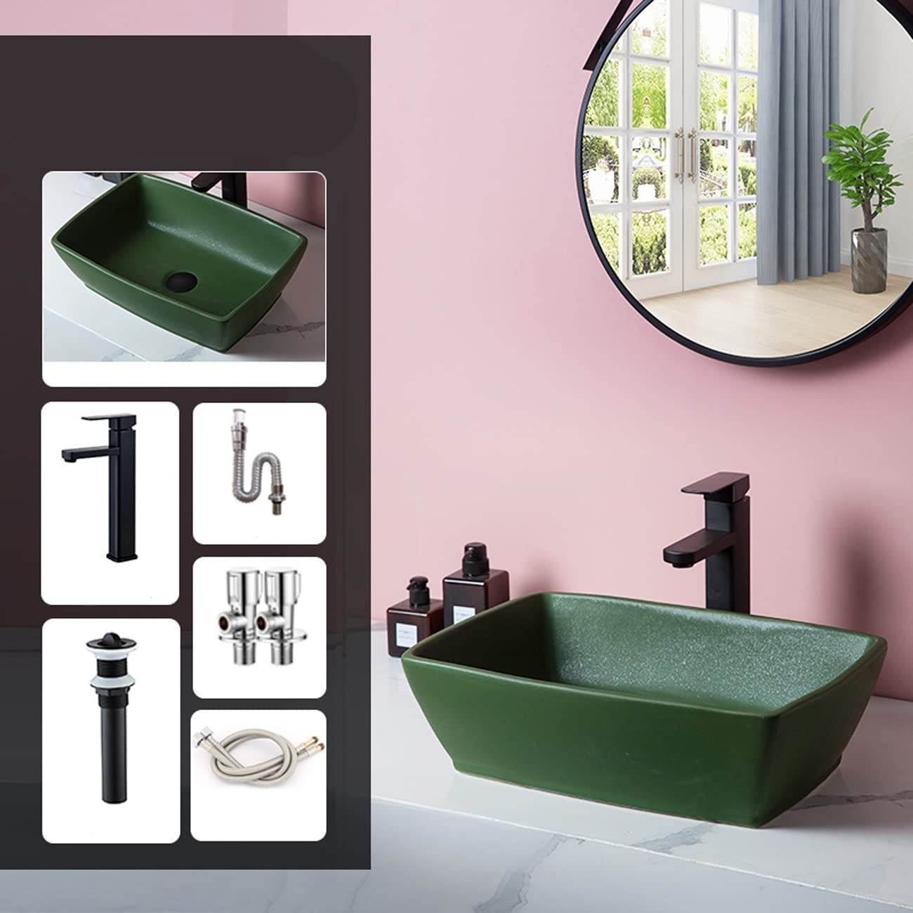 Prostokątna Umywalka Nablatowa, Minimalistyczna Porcelanowa Umywalka Artystyczna, Ceramiczna Umywalka Nablatowa, Rozmiar Greenone