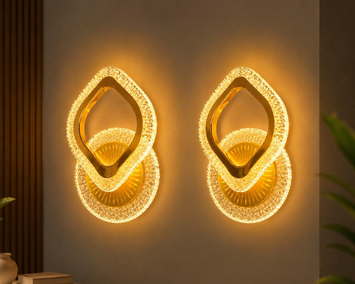 WL-125, Pack of 2, LED Crystal Wall Light, Gold, 3 Colour Temperatures, 25cm x 17cm, Energy Efficient, Easy to Install, Oval, 2 | VPROTECT | TBH | Think Bright Homes-image-16