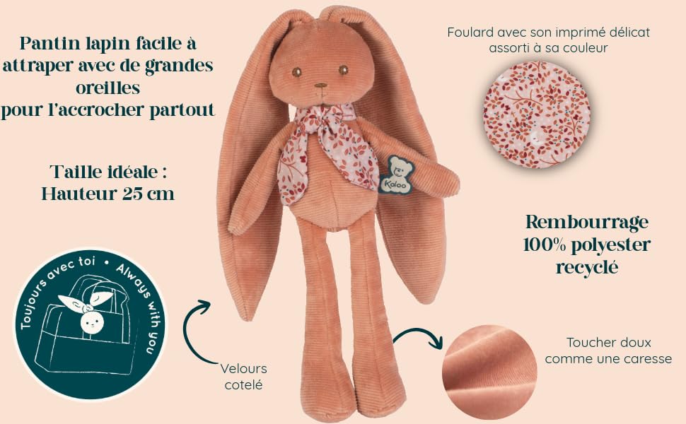 Kaloo - Baby Gift Set - 2 Pieces : Rabbit Puffin 25 cm + Silicone Teething Ring - Lapinoo - Terracotta Colour - from Birth - K390040 - Image 4