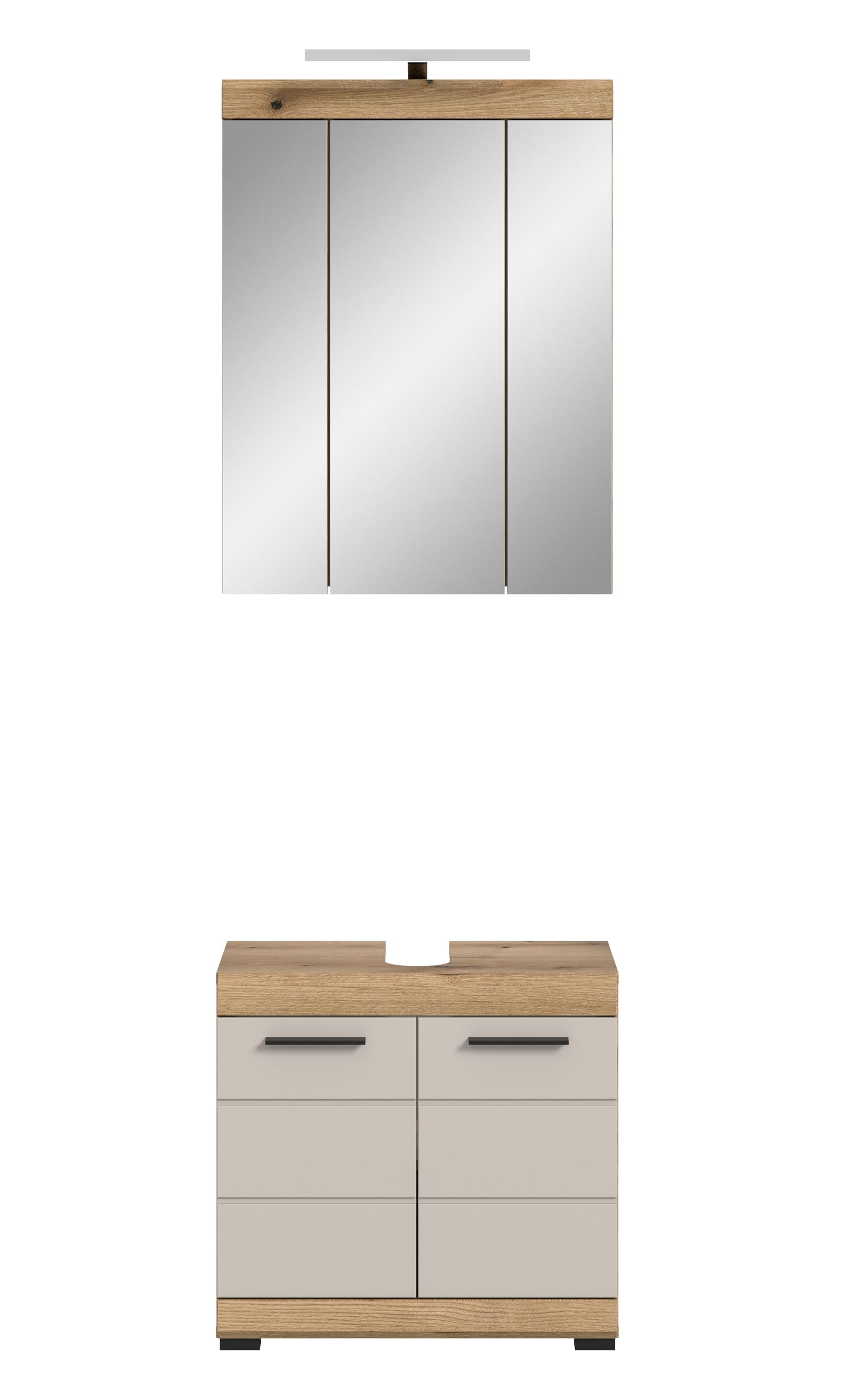 xonox.home – Badkombination Scout 60x191x34 cm in Evoak Oak und Kaschmir Nachbildung matt – Schmale Badkombination mit viel Stauraum – platzsparend – Bild 2