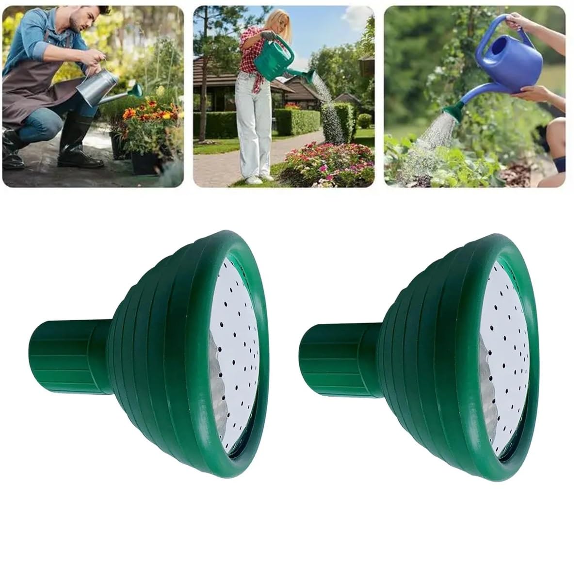 Universal Garden Watering Can Rose Head With Rubber Nozzle & Nickel Plated Front Ideal For Plants Green, Silver | Watering Can Rose | Watering Can Sprinkler Head | Watering Rose Coarse ﻿ (2 pcs)