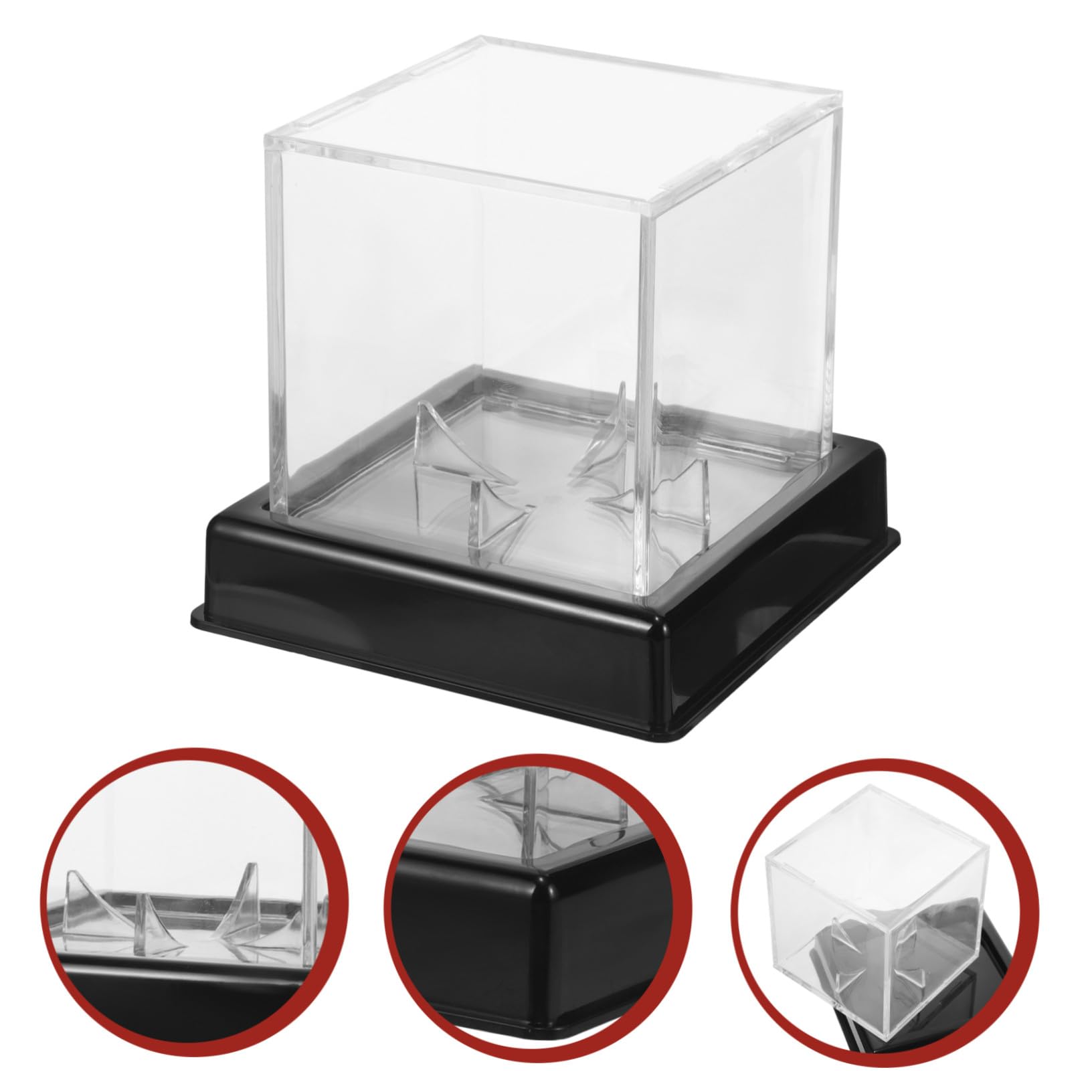 Vitrine Transparente Carrée Protège et Maintient Les Balles de Sport en Place en Plastique Noir Base Boîte Pratique et Élégante pour Baseball