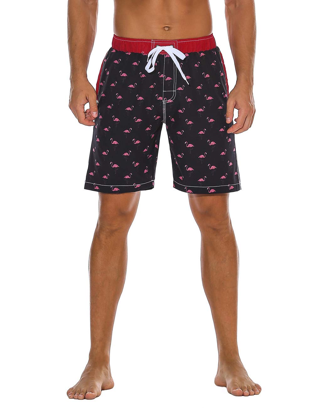 Nonwe Men's Board Shorts Printed Quick Dry Drawsting with 3 Pockets Firebird Black Printed 28
