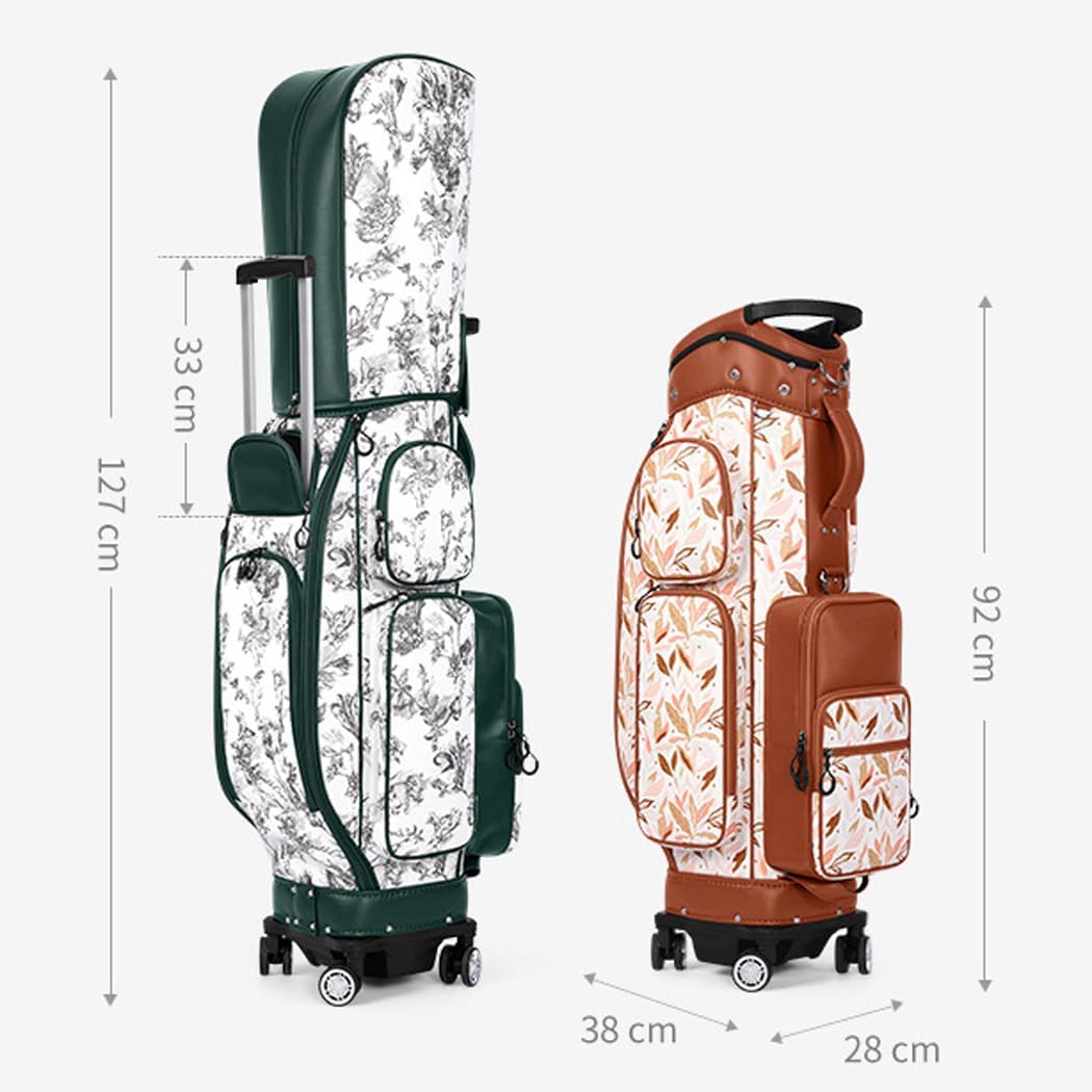LANGWEI Golf Club Cart Bags for Women, Hidden Lever Golf Transport Cart Bag, Waterproof Microfiber Carry Bag 4 Wheels Can Be Pushed/Towed Horizontally