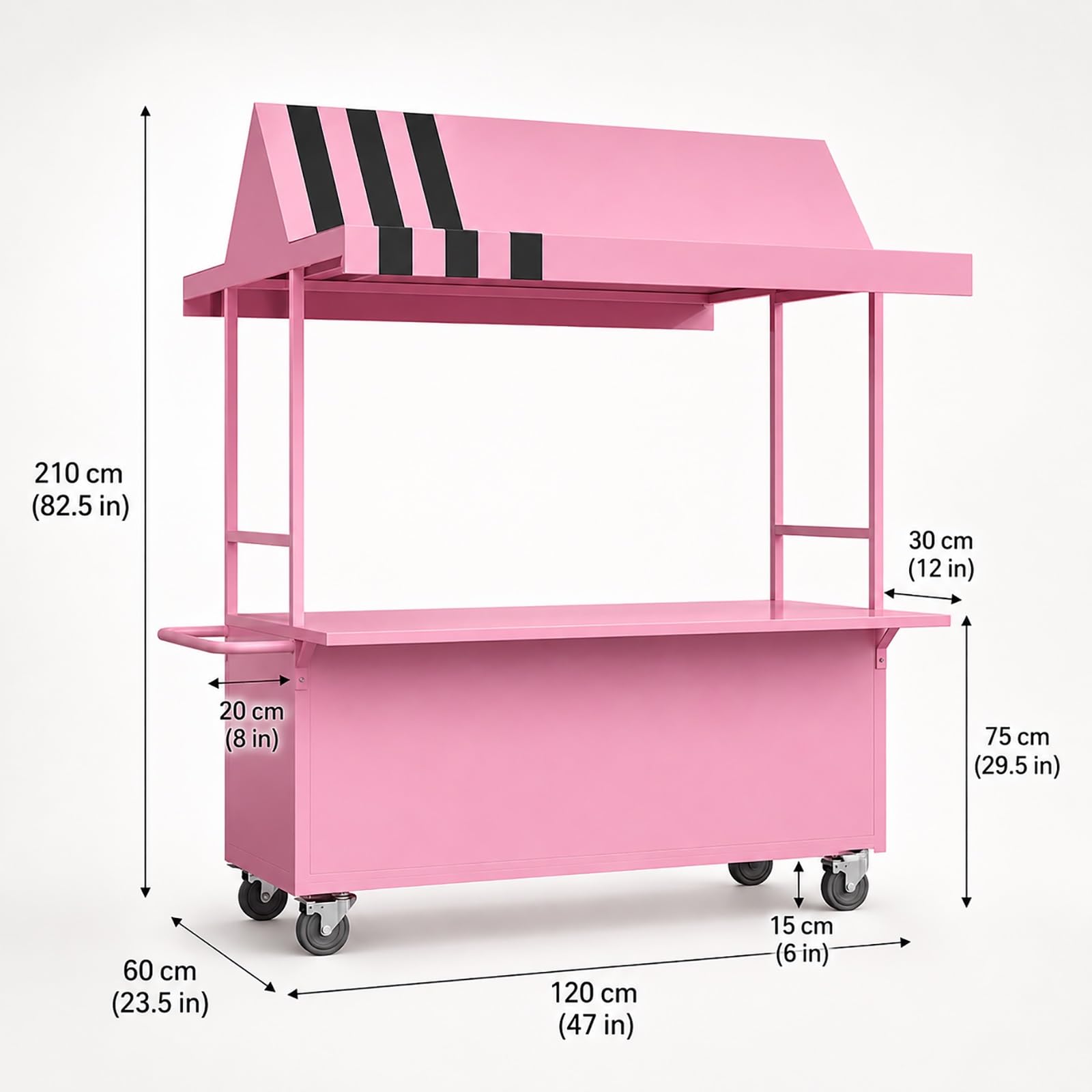 Puesto de Venta con Toldo, Puesto Ambulante Profesional con Ruedas, Stand de Venta con Compartimento de Almacenaje, Puesto para Ferias y Puesto para Mercadillo Exterior(Yellow)