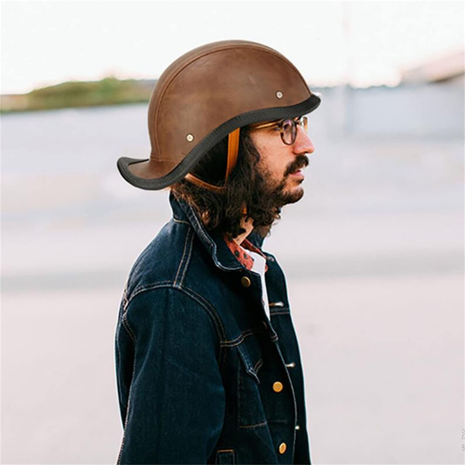 Casco Moto Vintage In Pelle Con Occhiali – Mezzo Casco Berretto ECE Per Uomo E Donna (Taglie M-XXXL)