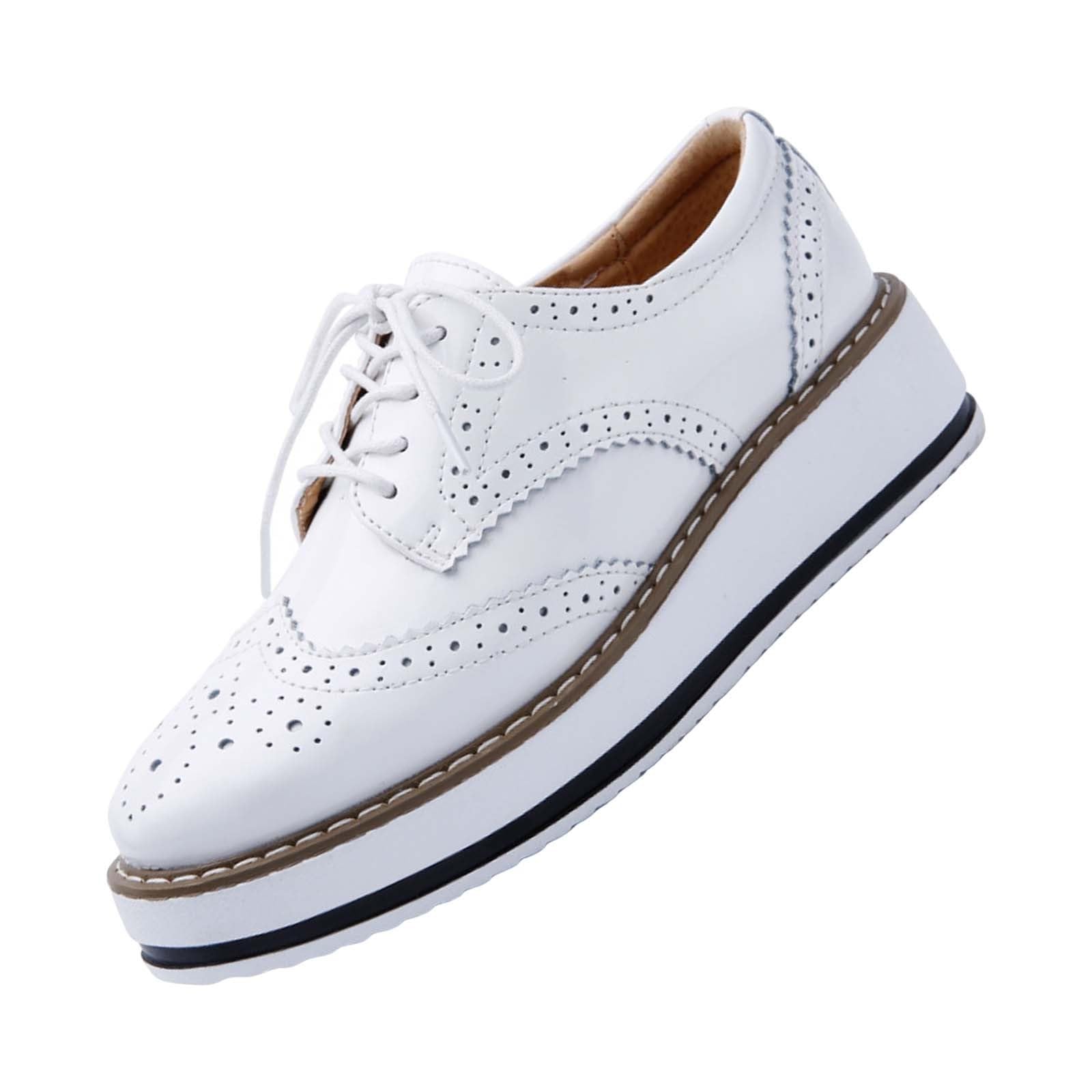 Chaussures Oxford à plateforme pour femme - Style classique - En cuir épais - Bout rond - Chaussures compensées à lacets - Respirantes et confortables - Brillantes