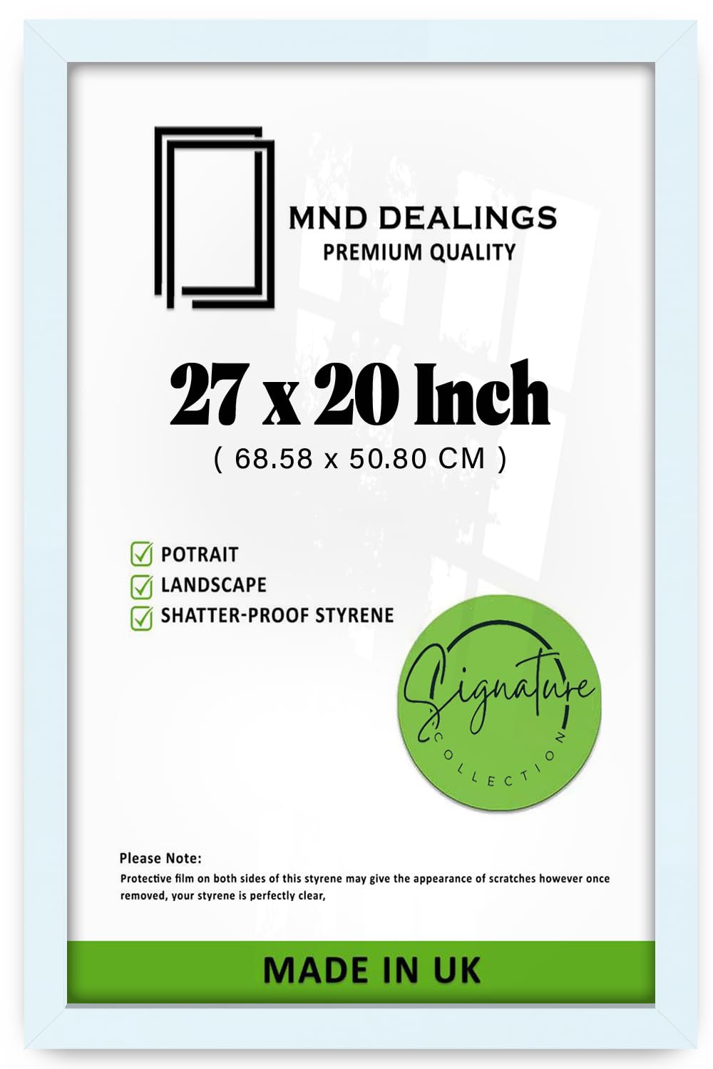MND Dealings | Durable (68.58 x 50.80 CM) White Poster Frame | Polished Styrene 20 Inch x 27 Inch Handcrafted Frame for Anniversary/Birthday/Wedding/Gifting- [ White ]