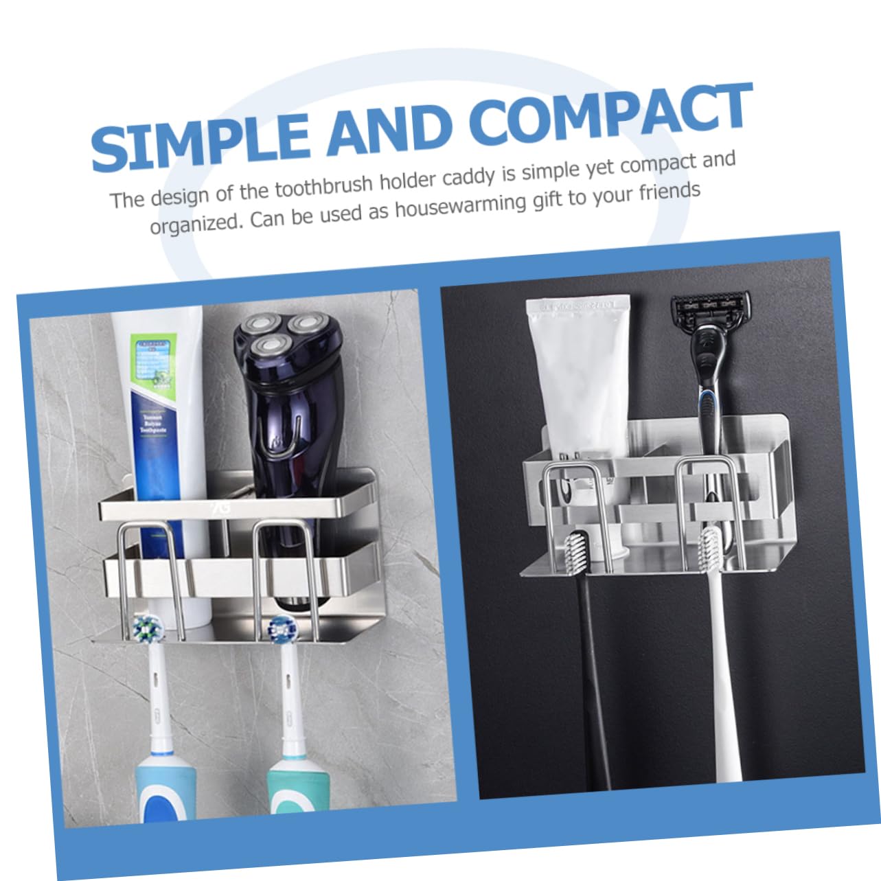 Cabilock Estante de Almacenamiento para Baño de Acero Inoxidable, Portacepillos de Dientes de Pared Compacto y Organizado, Accesorio Funcional para Sujetar Pasta y Cepillos