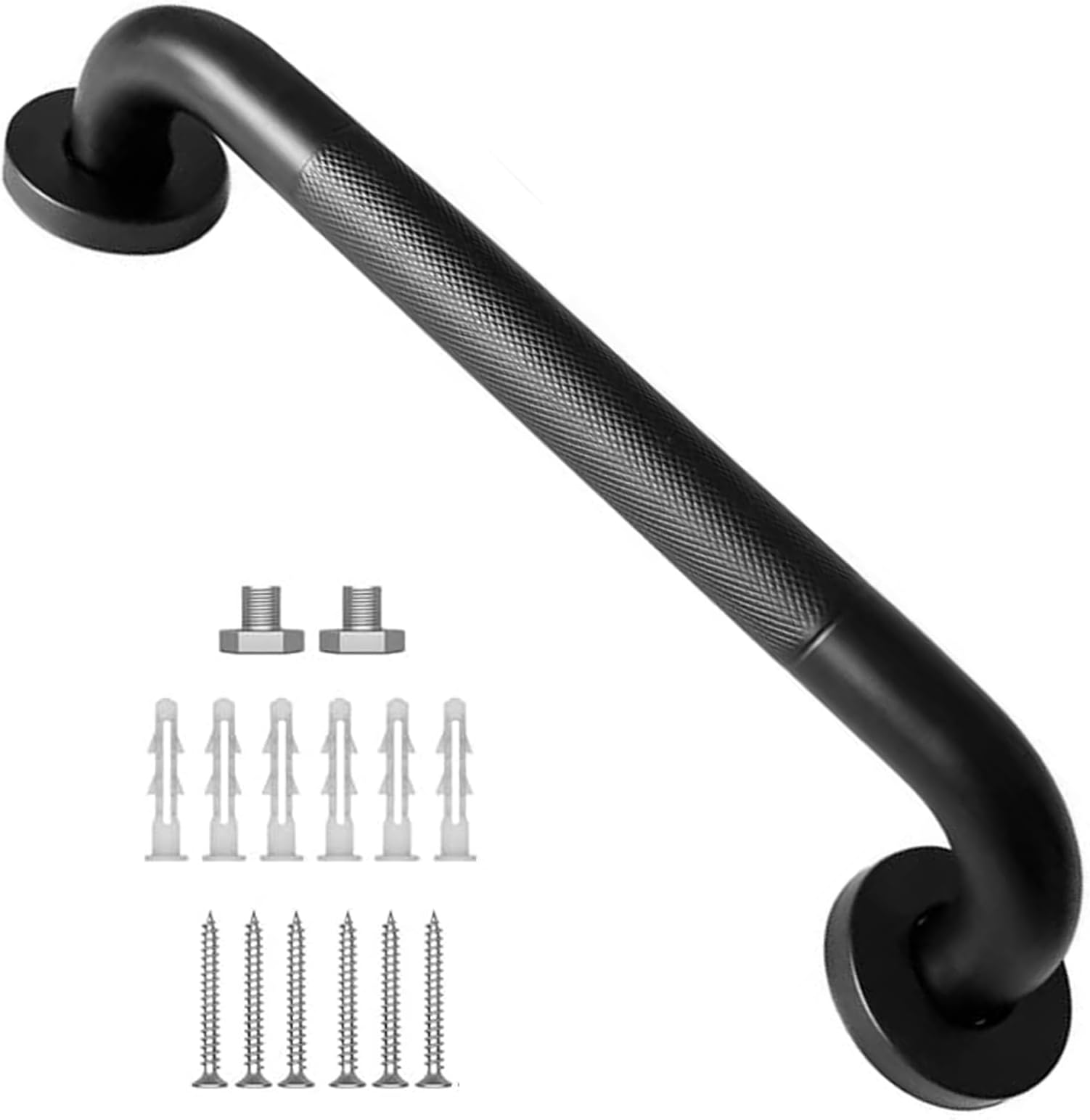 LAOJU Bath Grab Rails Staircase Handrails with Anti-Slip Grip 30CM Black Coated Handrail Stainless Steel Banister Grab Bar Knurled Bath Handle for Indoor and Outdoor